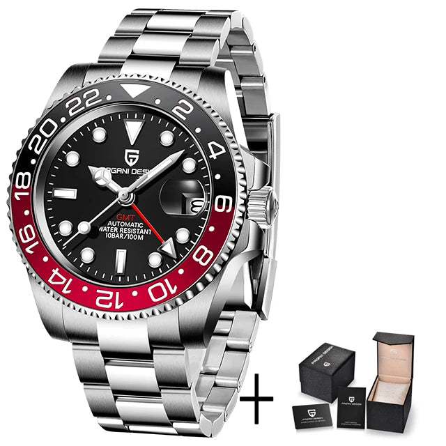 PAGANI DESIGN New GMT Men's Watch Luxury Sapphire Automatic Mechanical Watch 40MM Stainless Steel 100M Waterproof Watch