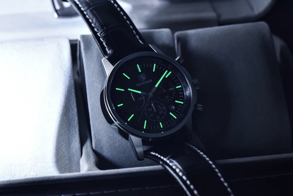 2025 New Men's Watch BENYAR Luxury Quartz Watches For Man Fashion Man Gifts Complete Calendar Top PU Leather Sport Watches Clock