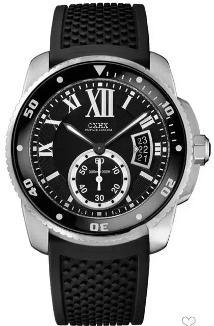 Luxury Mechanical Automatic Watch for Men Stainless Steel Black Blue Rubber Strap Ceramic Bezel Sapphire Glass