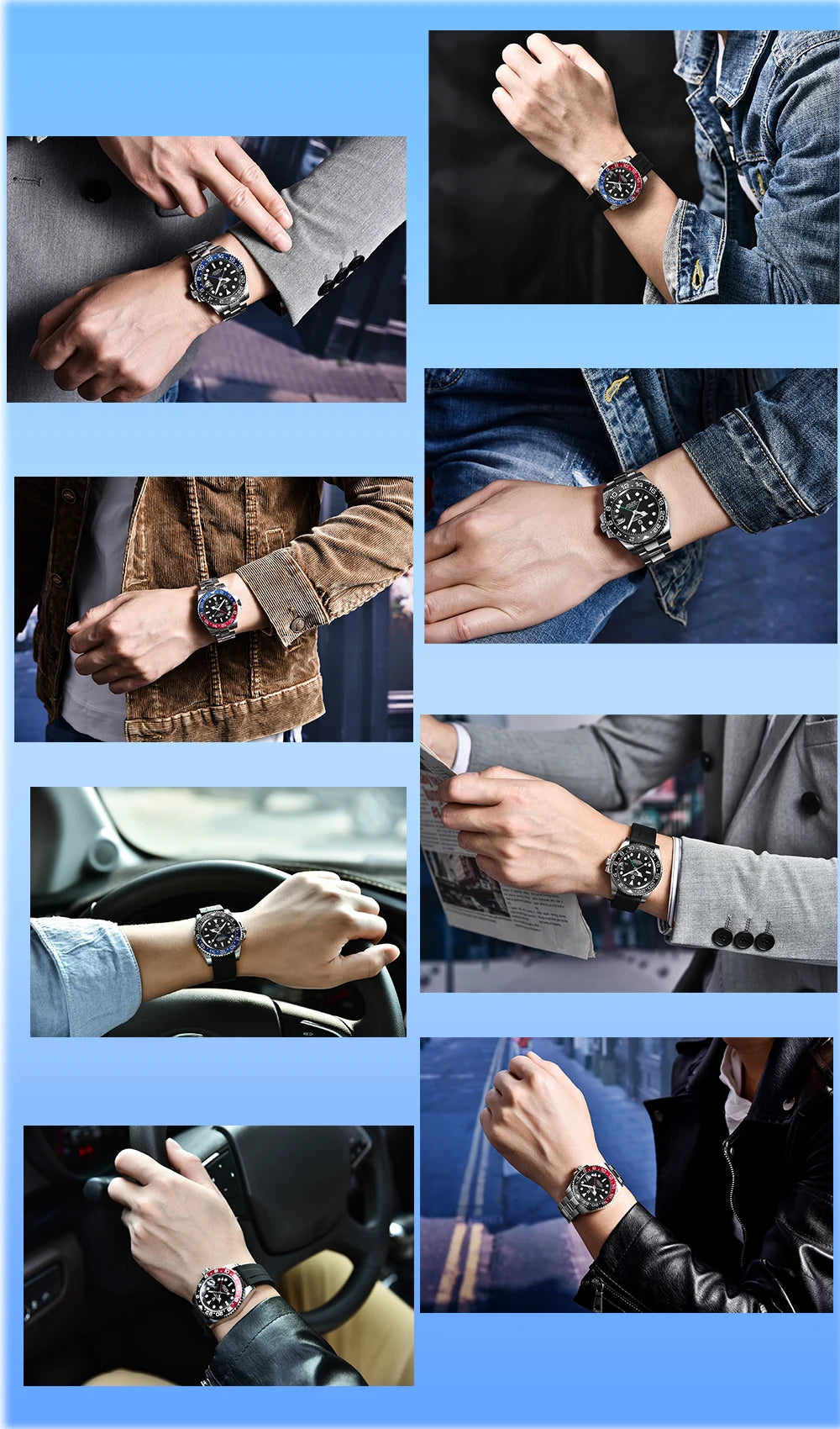PAGANI DESIGN New GMT Men's Watch Luxury Sapphire Automatic Mechanical Watch 40MM Stainless Steel 100M Waterproof Watch