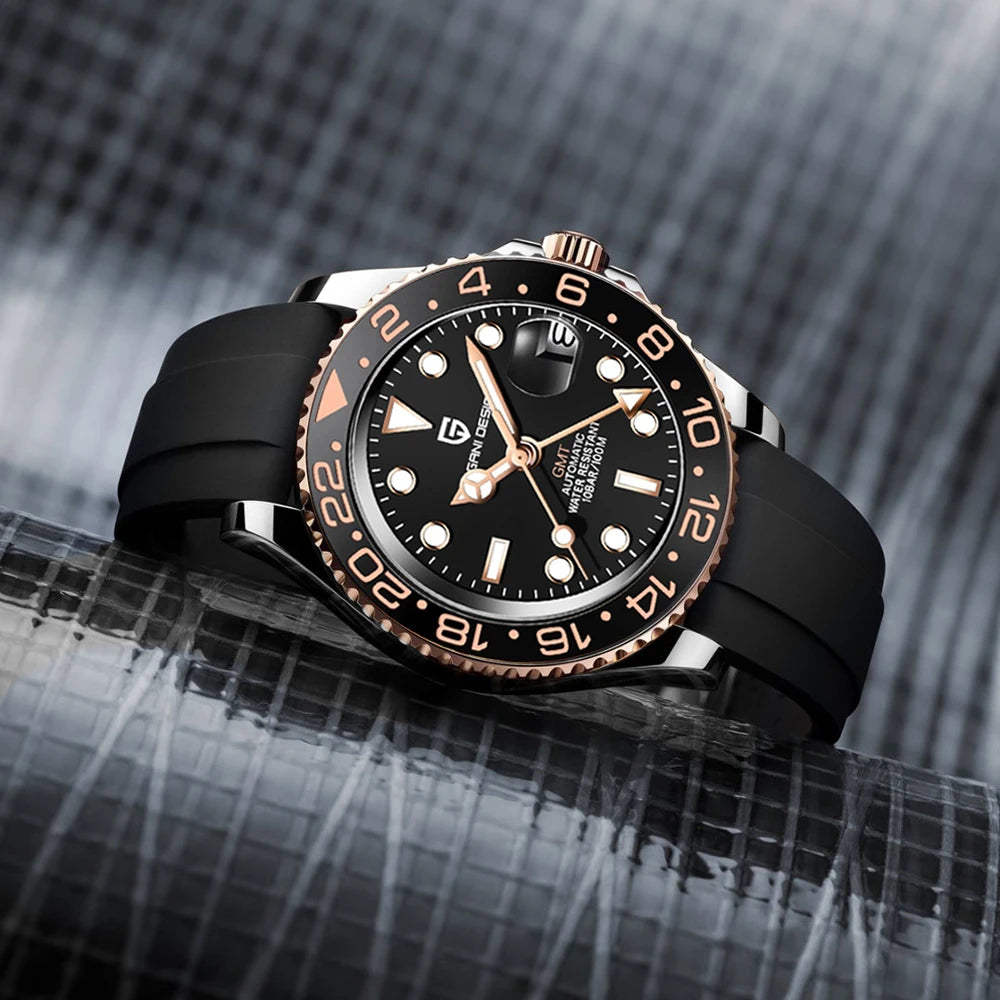 PAGANI DESIGN New Fashion Luxury Watch Mechanical Automatic Watch Sports Waterproof Rubber Rotating Frame Luminous Watch for Man