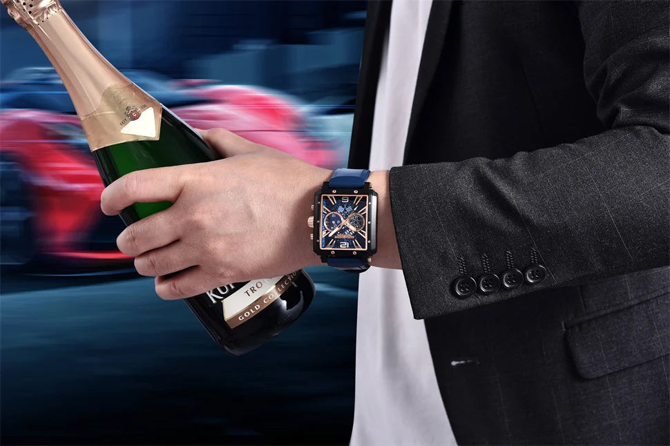PAGANI DESIGN 2022 New Rectangular Watches for Men Top Brand Men's Sports Quartz Watches Skeleton Automatic Date Chronograph