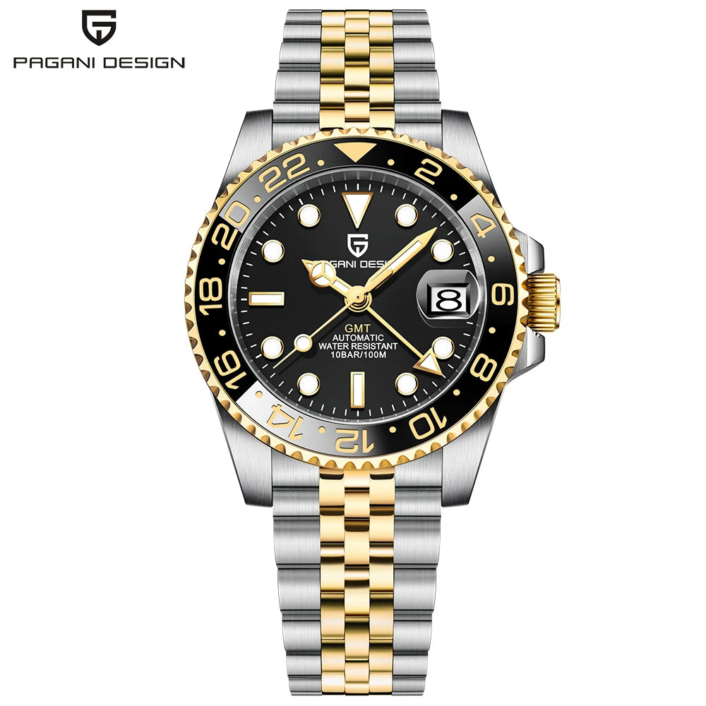 PAGANI DESIGN New GMT Men's Watch Luxury Sapphire Automatic Mechanical Watch 40MM Stainless Steel 100M Waterproof Watch