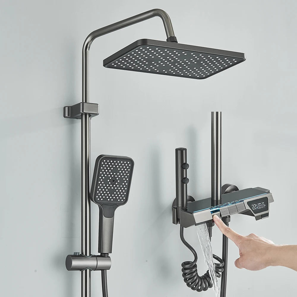 Shower System Bathroom Shower Set Bathtub Hot And Cold Shower Faucet LED Light Digital Display Brass Faucet Piano Key Shower Set
