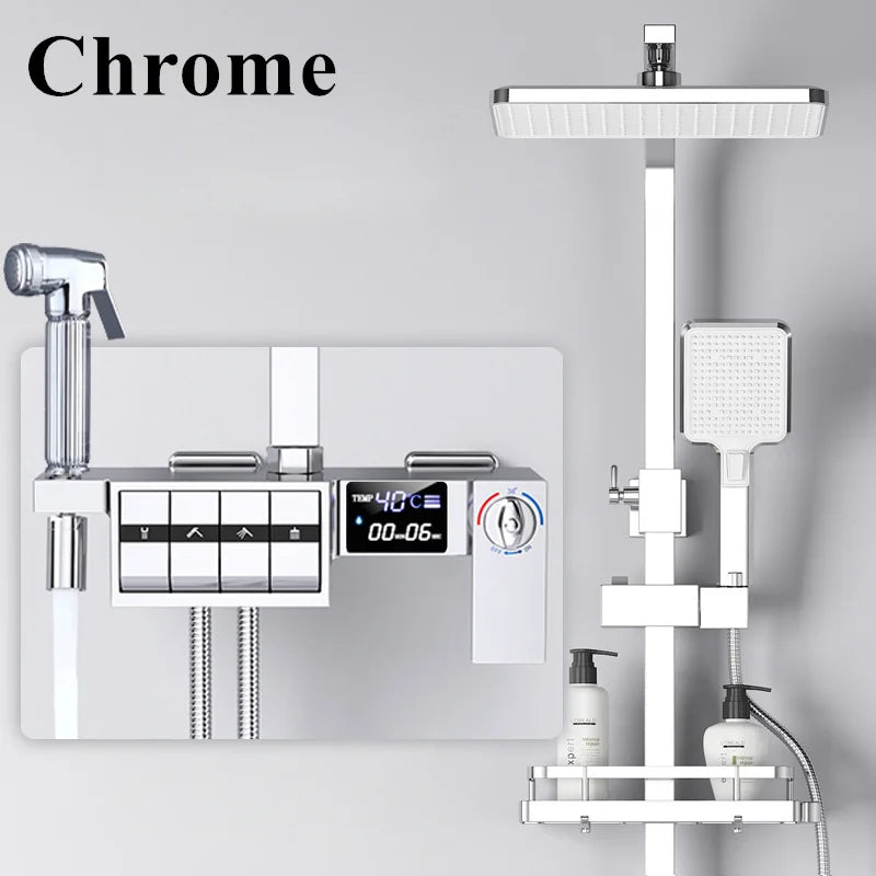 Grey Thermostatic Piano Digital Bathroom Shower Set 12 Inch Rain Shower Head Hot Cold Digital Bathroom Shower Set Accessories