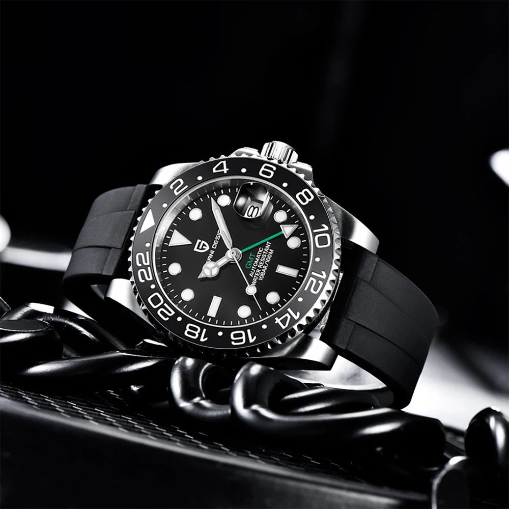 PAGANI DESIGN New Fashion Luxury Watch Mechanical Automatic Watch Sports Waterproof Rubber Rotating Frame Luminous Watch for Man