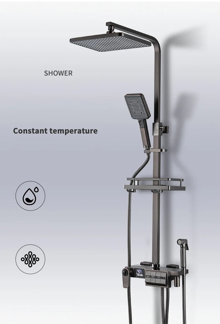 Grey Thermostatic Piano Digital Bathroom Shower Set 12 Inch Rain Shower Head Hot Cold Digital Bathroom Shower Set Accessories