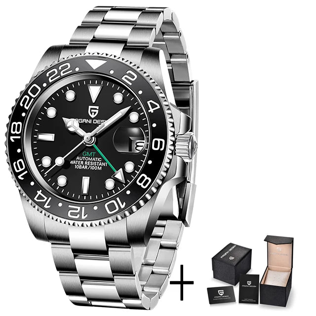 PAGANI DESIGN New GMT Men's Watch Luxury Sapphire Automatic Mechanical Watch 40MM Stainless Steel 100M Waterproof Watch