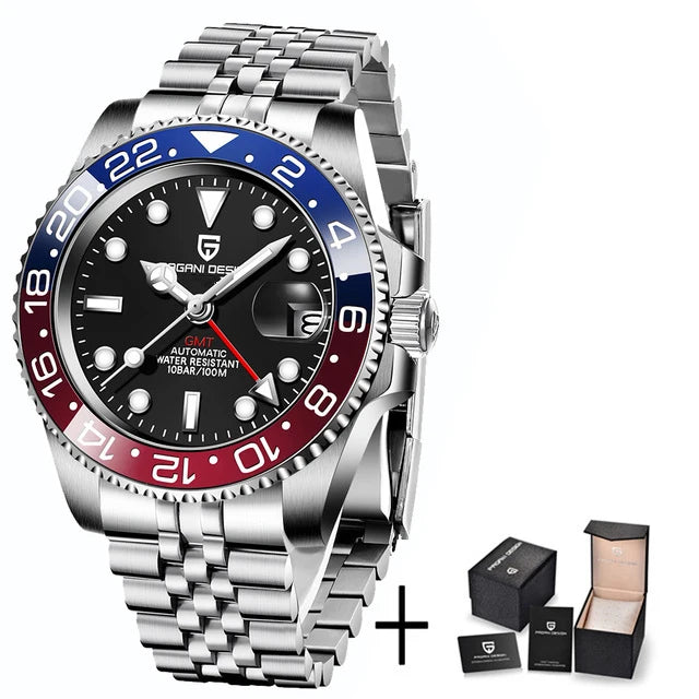 PAGANI DESIGN New GMT Men's Watch Luxury Sapphire Automatic Mechanical Watch 40MM Stainless Steel 100M Waterproof Watch