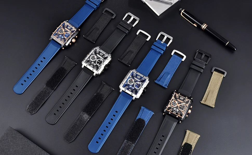 PAGANI DESIGN 2022 New Rectangular Watches for Men Top Brand Men's Sports Quartz Watches Skeleton Automatic Date Chronograph
