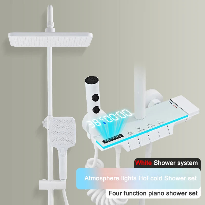 Grey Thermostatic Piano Digital Bathroom Shower Set 12 Inch Rain Shower Head Hot Cold Digital Bathroom Shower Set Accessories