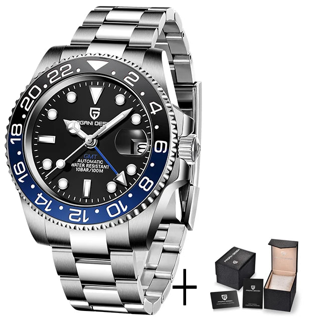 PAGANI DESIGN New GMT Men's Watch Luxury Sapphire Automatic Mechanical Watch 40MM Stainless Steel 100M Waterproof Watch