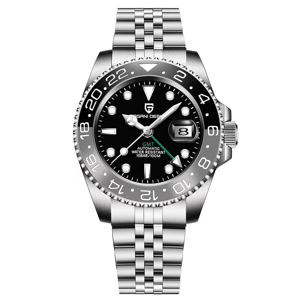 PAGANI DESIGN New GMT Men's Watch Luxury Sapphire Automatic Mechanical Watch 40MM Stainless Steel 100M Waterproof Watch
