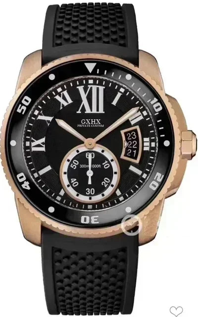 Luxury Mechanical Automatic Watch for Men Stainless Steel Black Blue Rubber Strap Ceramic Bezel Sapphire Glass