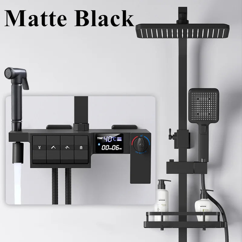 Grey Thermostatic Piano Digital Bathroom Shower Set 12 Inch Rain Shower Head Hot Cold Digital Bathroom Shower Set Accessories