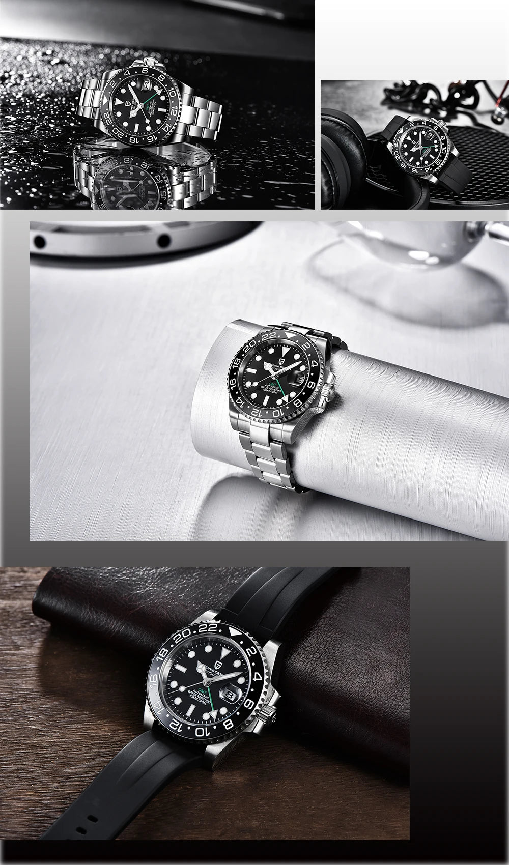 PAGANI DESIGN New GMT Men's Watch Luxury Sapphire Automatic Mechanical Watch 40MM Stainless Steel 100M Waterproof Watch