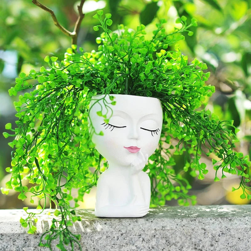 New Cute Ceramics Girl Head Flower Pot Women Face Vase Human Flowerpot Table Wedding Decorations Garden Pots & Planters