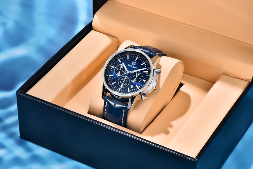 2025 New BENYAR Men's Watches Top Luxury Quartz Wristwatches Chronograph Watch For Man Waterproof Leather Sports Men Gift Clock