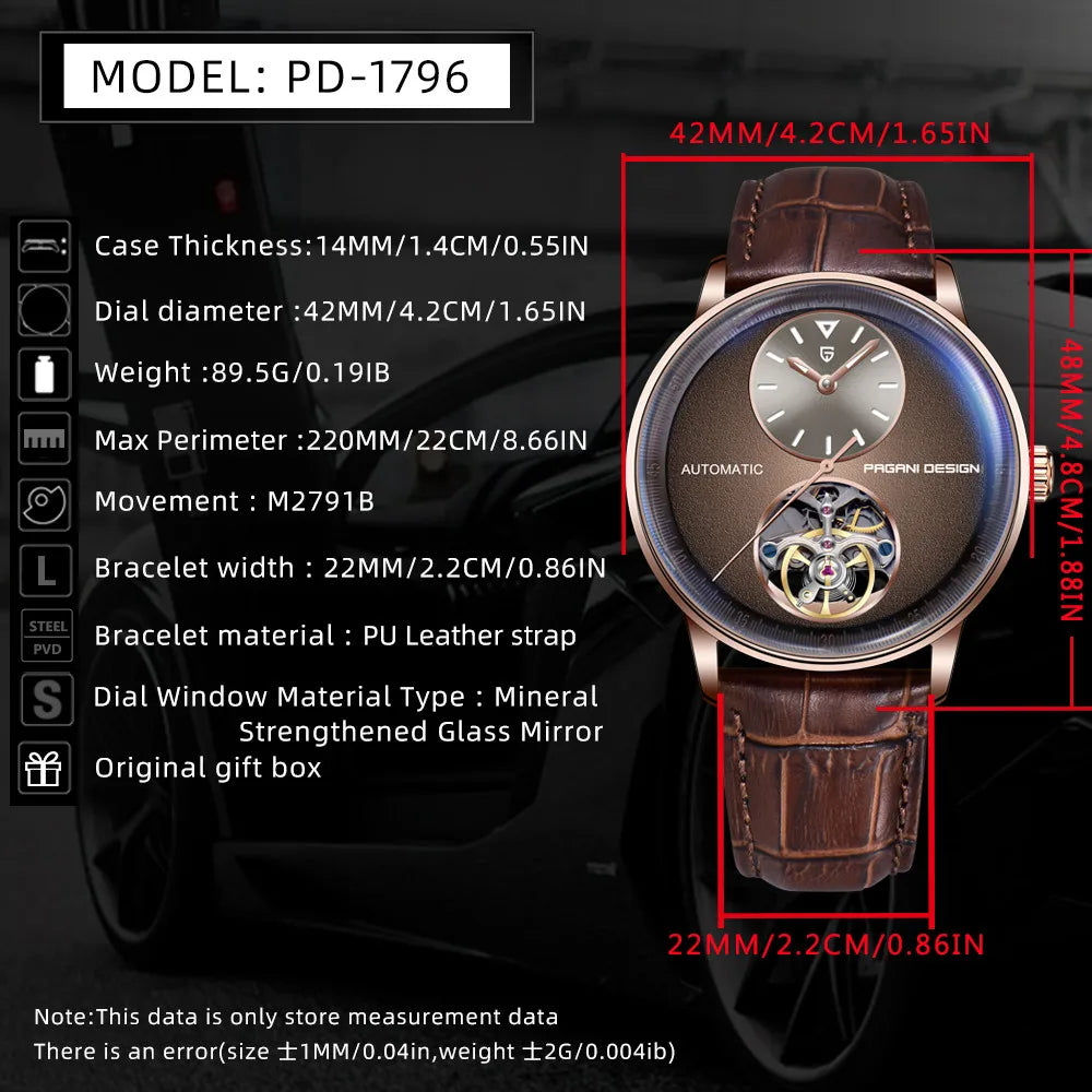 PAGANI DESIGN 2025 New Mechanical Tourbillon Men's watches 42mm Dial 100M Waterproof Watch Luminous Luxury Automatic Man watch