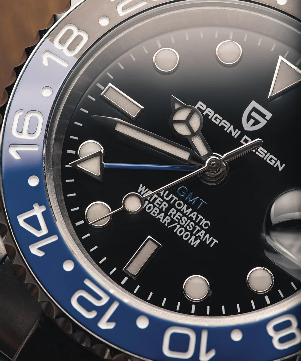 PAGANI DESIGN New GMT Men's Watch Luxury Sapphire Automatic Mechanical Watch 40MM Stainless Steel 100M Waterproof Watch