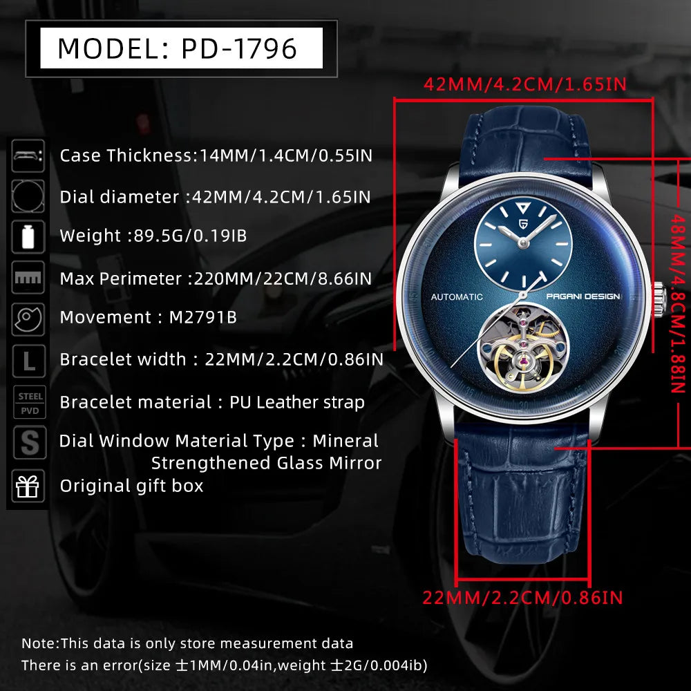 PAGANI DESIGN 2025 New Mechanical Tourbillon Men's watches 42mm Dial 100M Waterproof Watch Luminous Luxury Automatic Man watch