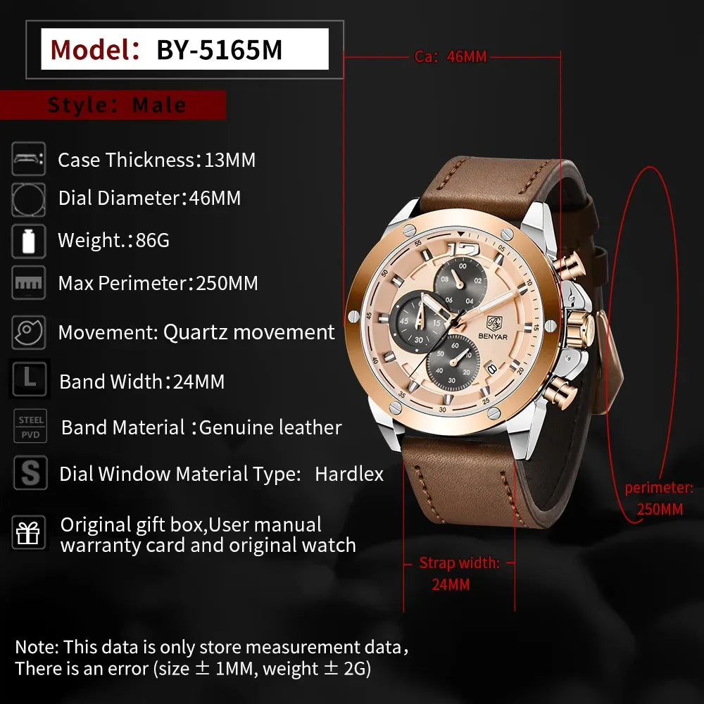 BENYAR Top Luxury Brand 2023 New Men's Watches Multifunction Quartz Sport Chronograph Watches Men Wrist Watch Relogio Masculino