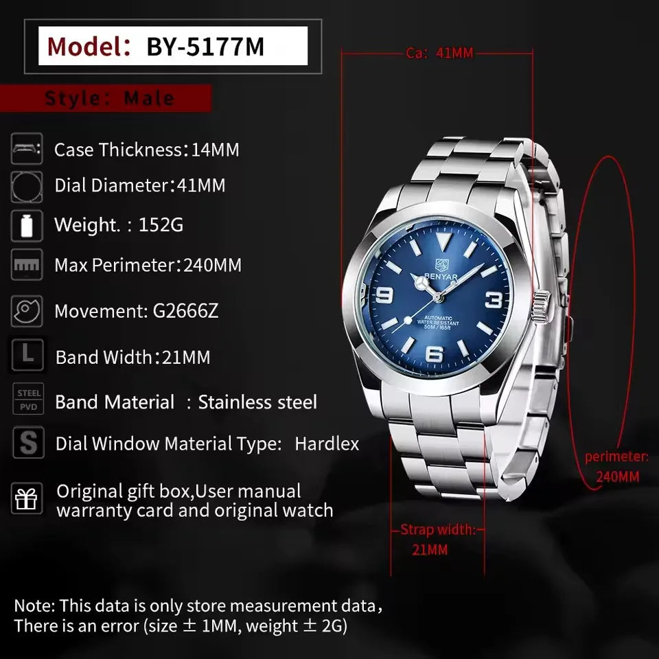 BENYAR 40MM V2 Version Top Brand  Luxury Men Watch Fashion Sport Watch  Automatic Mechanical Watches 10Bar BY-5177
