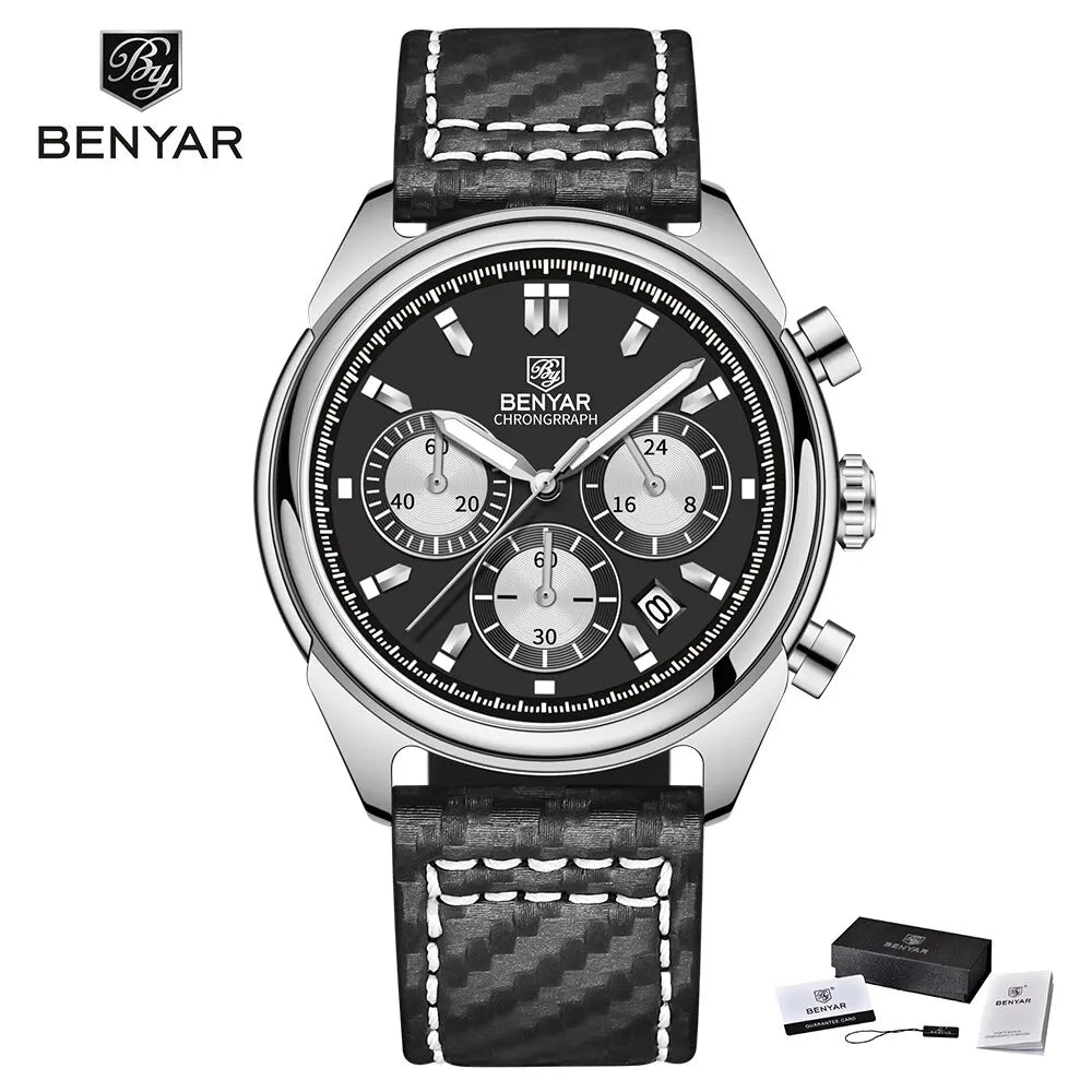 BENYAR 2024 New Watches Men Luxury Brand Chronograph Male Sport Watches Waterproof Stainless Steel Quartz Watch Relojes Hombre