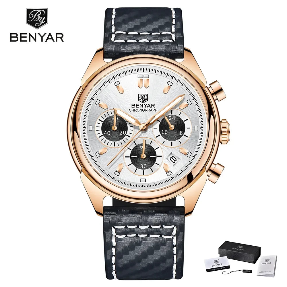 BENYAR 2024 New Watches Men Luxury Brand Chronograph Male Sport Watches Waterproof Stainless Steel Quartz Watch Relojes Hombre