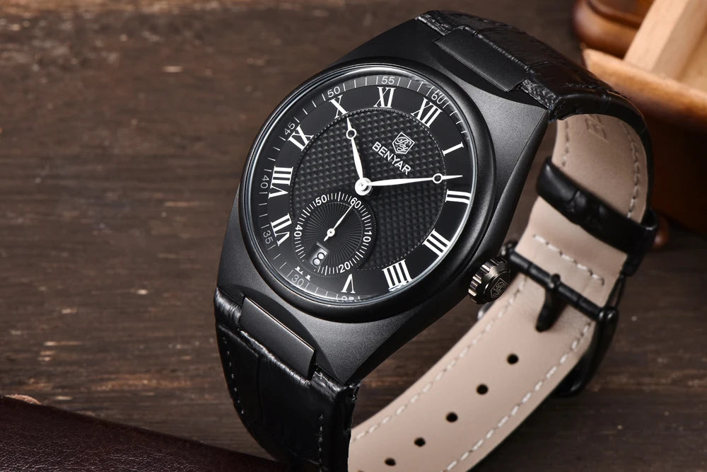 BENYAR Men's Watches Retro Dial Quartz Watch For Men Luxury 40MM Military Leather Original Watches Waterproof Clock Reloj Hombre