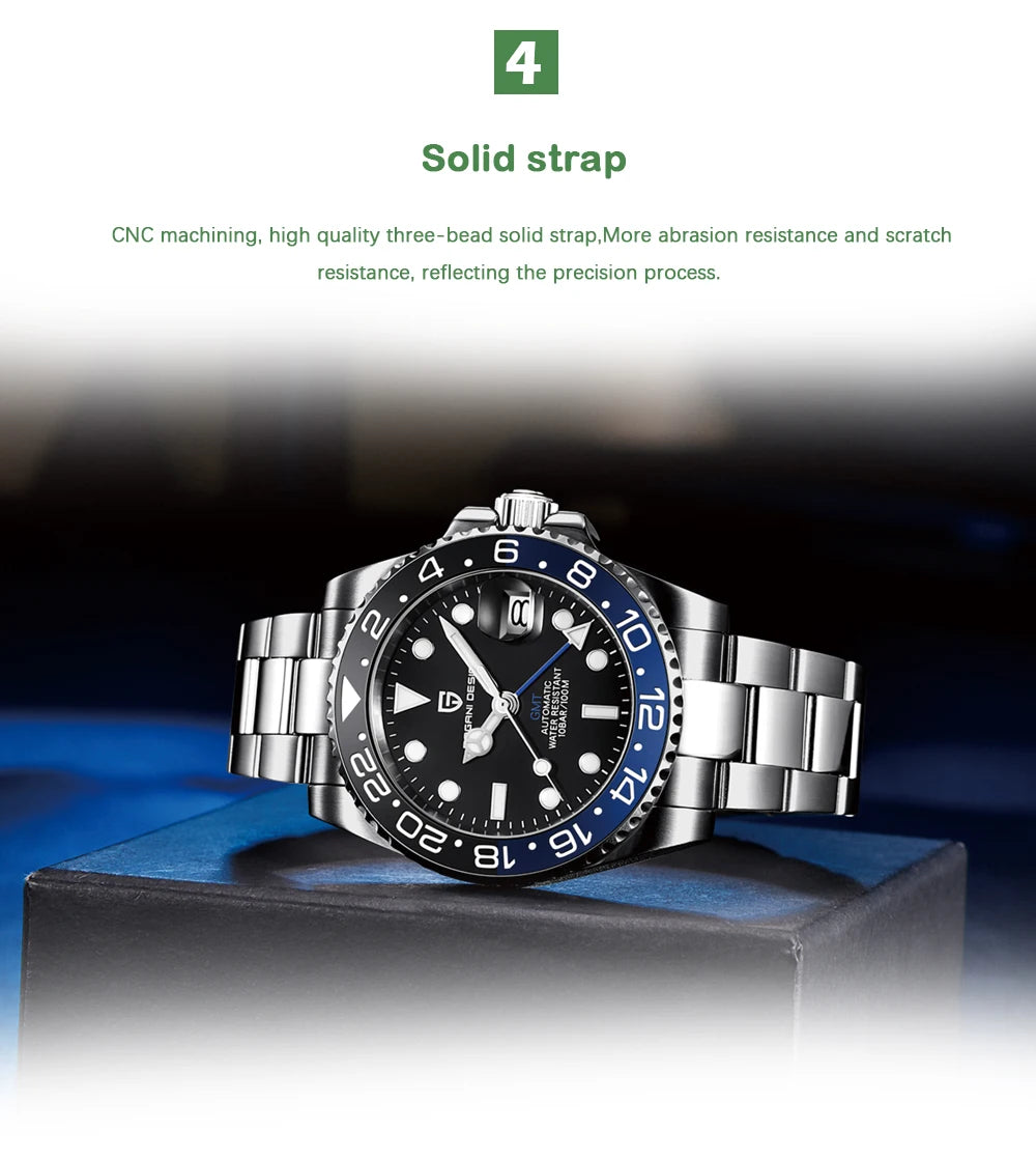 PAGANI DESIGN Top Brand 100M Waterproof Automatic Mechanical NH34 Watch 316L Stainless Steel Men's Watch PD-1662 reloj hombre