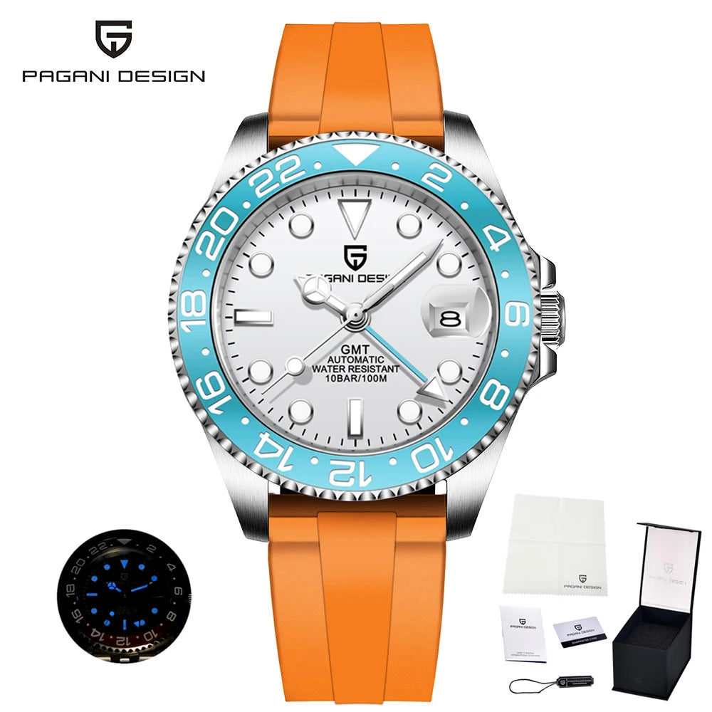 PAGANI DESIGN New Fashion Luxury Watch Mechanical Automatic Watch Sports Waterproof Rubber Rotating Frame Luminous Watch for Man