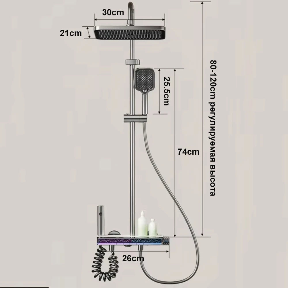 Shower System Bathroom Shower Set Bathtub Hot And Cold Shower Faucet LED Light Digital Display Brass Faucet Piano Key Shower Set
