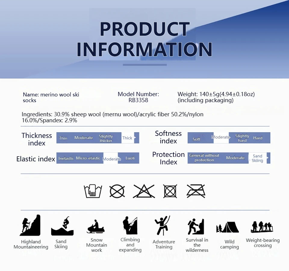 GTUBIKE 1 Pair Merino Wool Winter Men Warm Ski Socks Thicker Sports Snowboard Cycling Soccer Socks High Elastic Thermal Socks