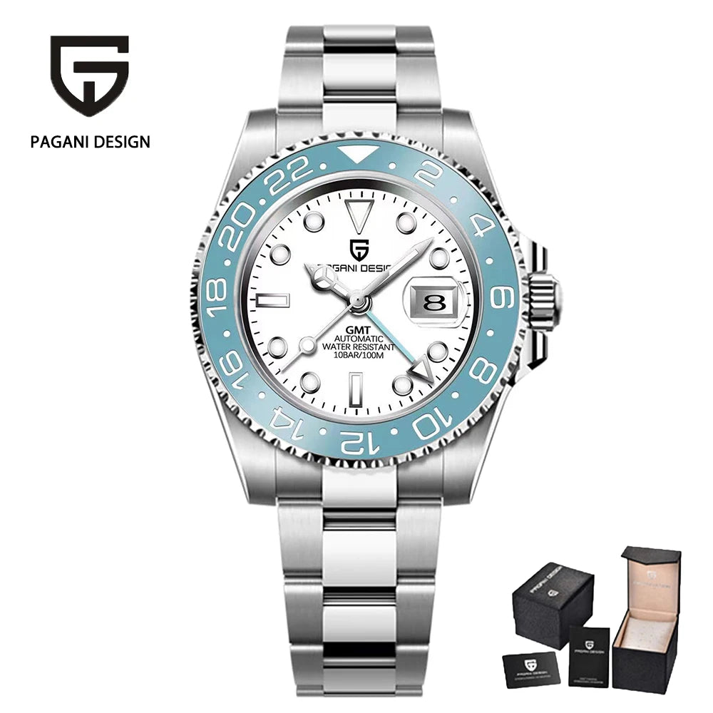 PAGANI DESIGN New GMT Men's Watch Luxury Sapphire Automatic Mechanical Watch 40MM Stainless Steel 100M Waterproof Watch