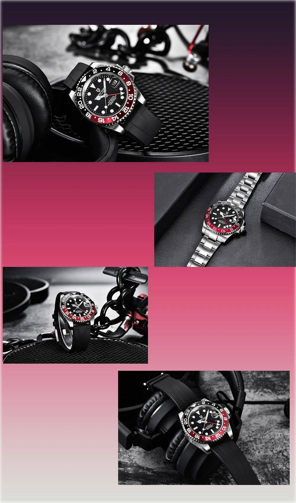 PAGANI DESIGN New GMT Men's Watch Luxury Sapphire Automatic Mechanical Watch 40MM Stainless Steel 100M Waterproof Watch
