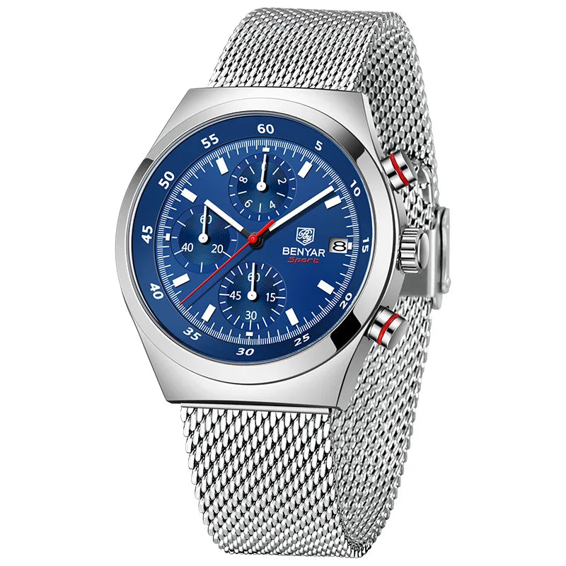 Benyar Men's Quartz Watch Simple Design Waterproof Chronograph Sports Watch Luminous Timer Stopwatch Business Wristwatch For Man