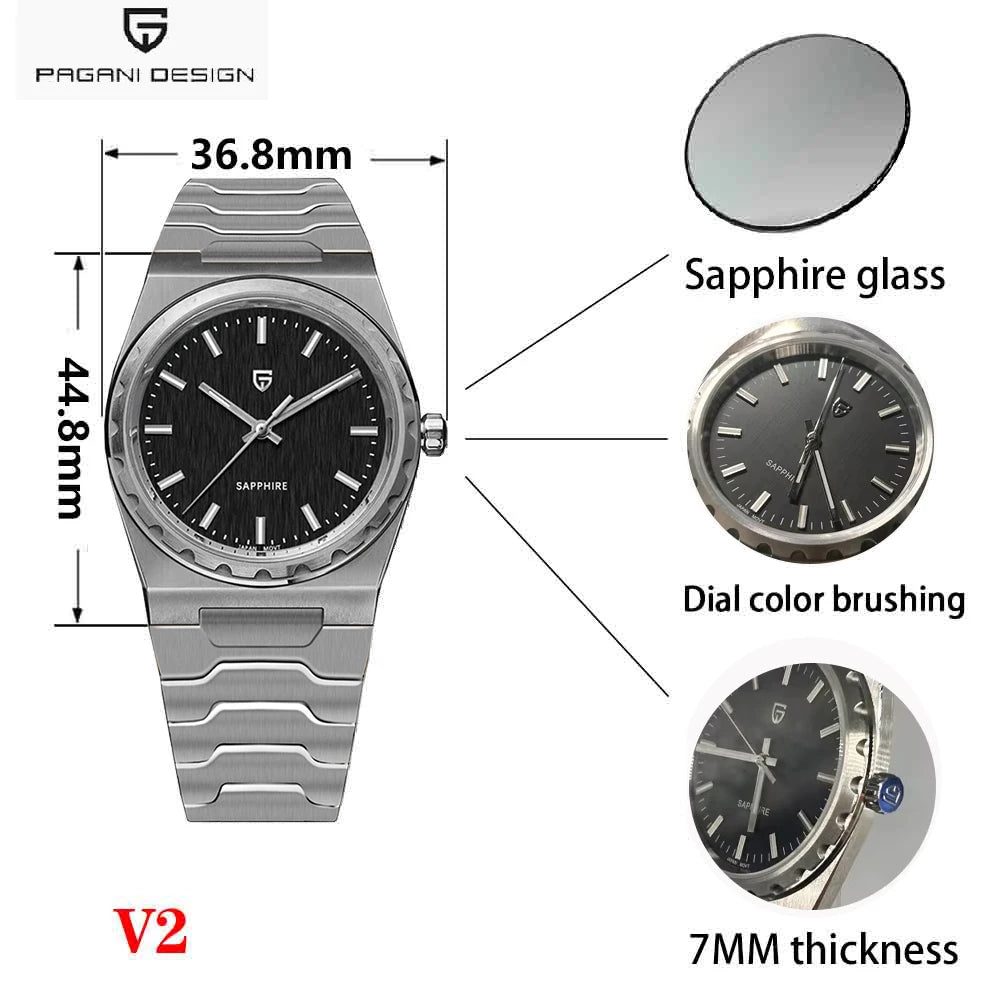 PAGANI DESIGN 2025 New VJ21 Fashion Man Quartz Watch V2 Sapphire 10Bar Waterproof Thin 7MM Luminous C3 Upgrade reloj hombre