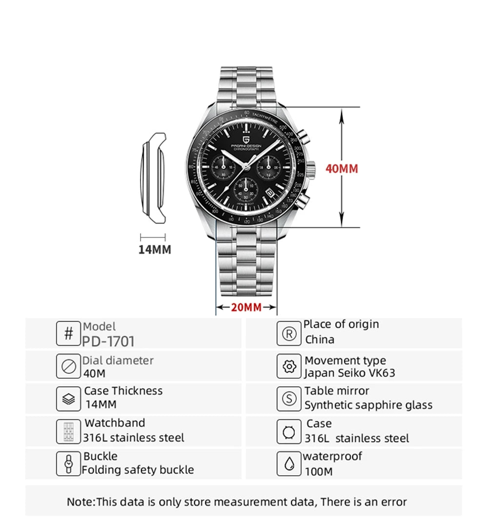 PAGANI DESIGN 2025 New Moon Watch For Men Quartz Multifunction Chronograph Sports Mens Watches Top Brand Luxury Sapphire Mirror