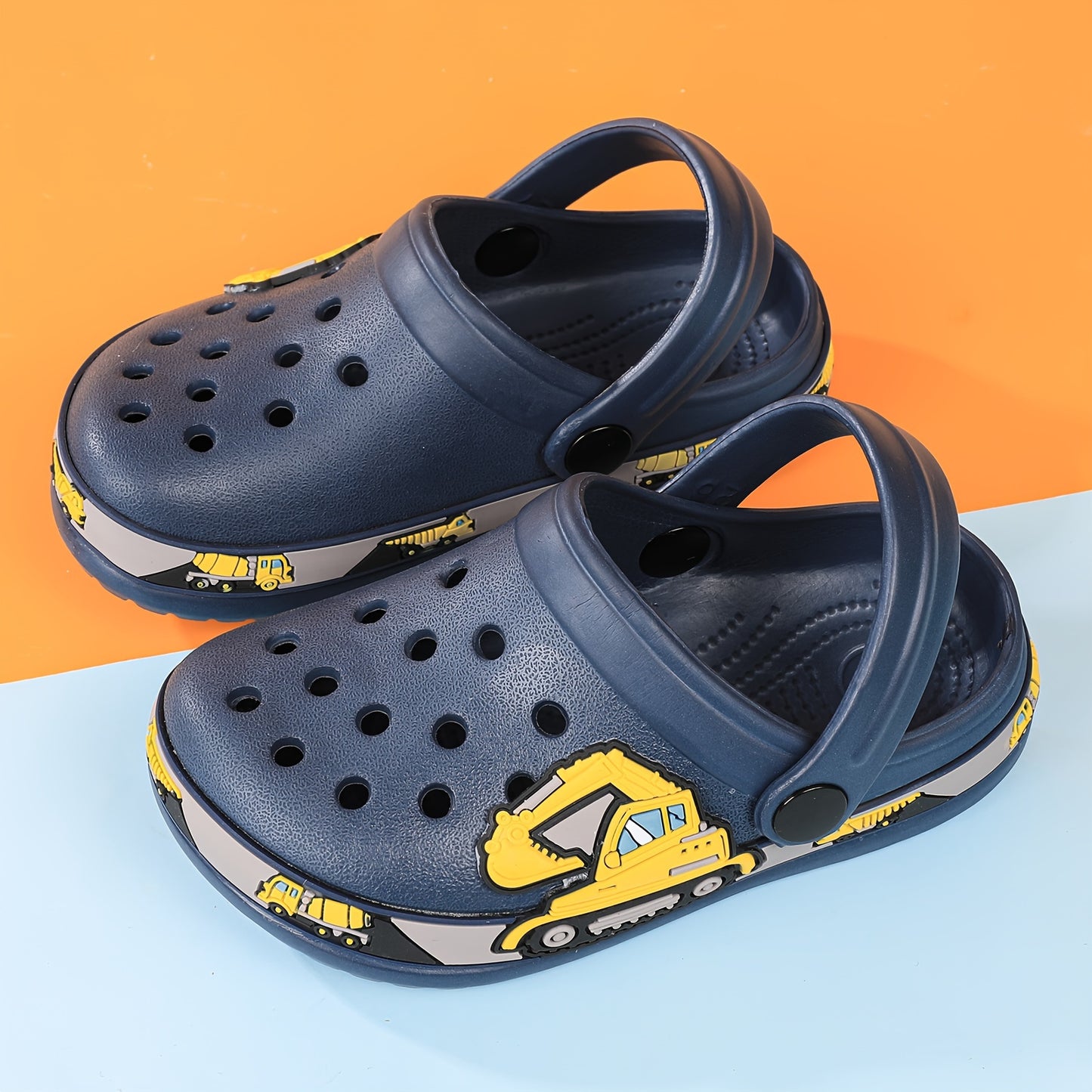 Toddler Girls Cute Cartoon Print Closed Toe Slip On Platform Clogs, Children's Casual Outdoor Anti-skid Hollow Out Sandals Beach Garden Shoes