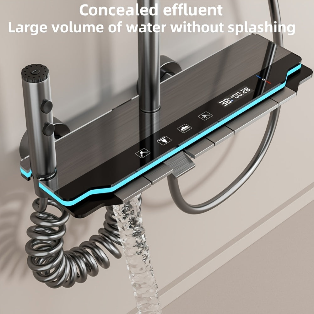 Luxury Gun Gray Shower Head Set, Piano Key Ambient Light, High Pressure Rainfall System, 4-in-1 Bathroom Accessories Kit, Digital Shower Head, Ideal Gift for Home Bathroom Decor, Perfect for Easter and Ramadan