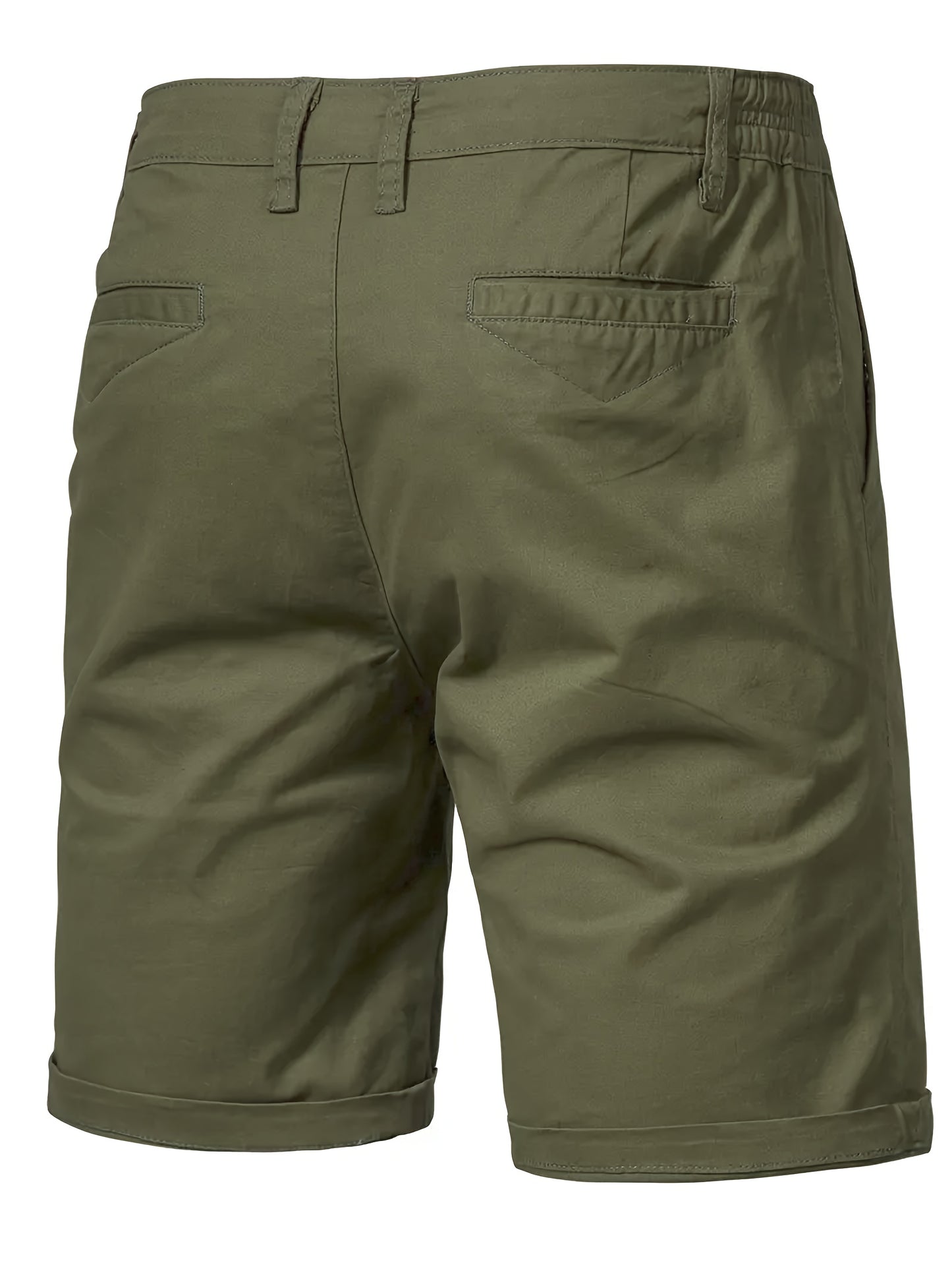 Men'S Classic Solid Color Polyester Short Pants, Casual Golf Wear, Mid Waist, Regular Fit, Slight Stretch Fabric, with Pocket