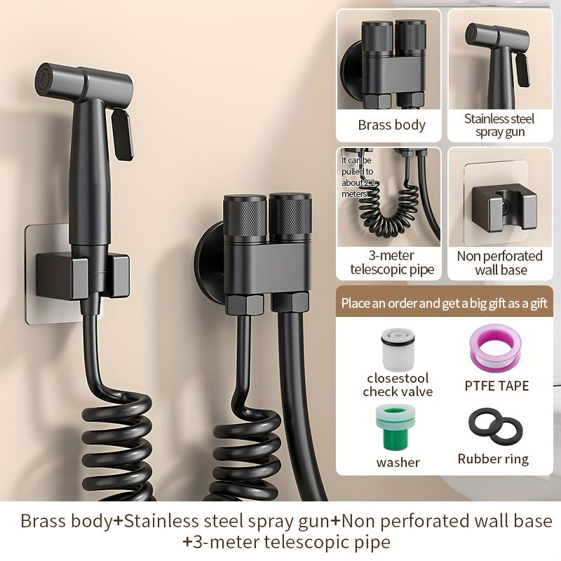 1pc Stainless Steel Handheld Bidet Sprayer - Powerful, Non-Electric Bathroom Cleaning Nozzle with Extendable Hose for Toilet Flushing & Personal Hygiene