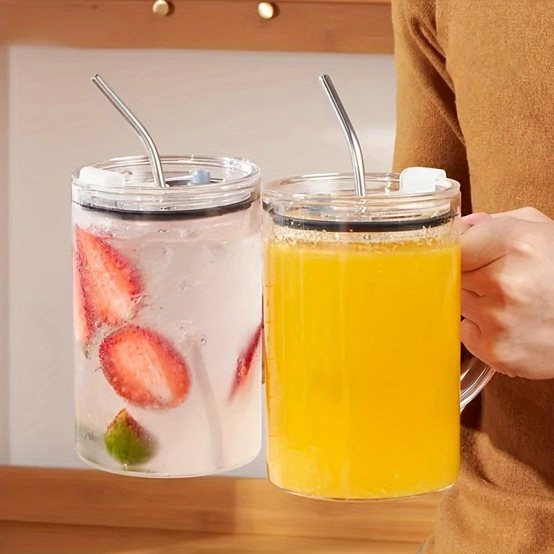 1pc Borosilicate Glass Mug with Lid and Stainless Steel Straw, Large Heavy-Duty Smooth Drinking Jar for Iced Coffee, Beverages, and More - Heat Resistant, Durable Glassware Drink Cup