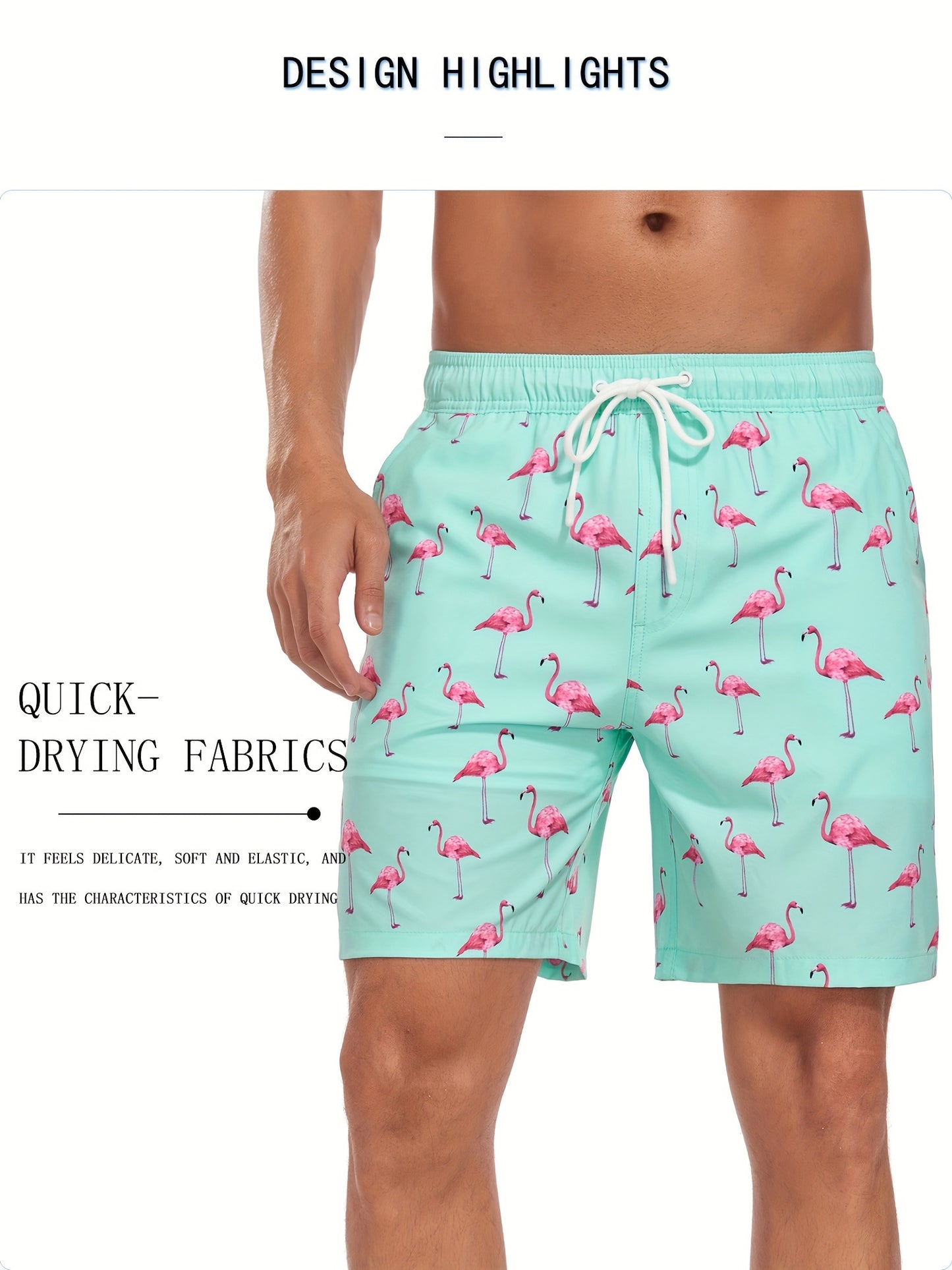 Men's Quick-Dry Beach Shorts with Tropical Palm Tree & Palm Leaf Print - Breathable Stretch Fabric for Summer, Outdoor, Hiking, Swimming - Machine Washable Casual Athletic Shorts, Outdoor Activewear, Summer Shorts