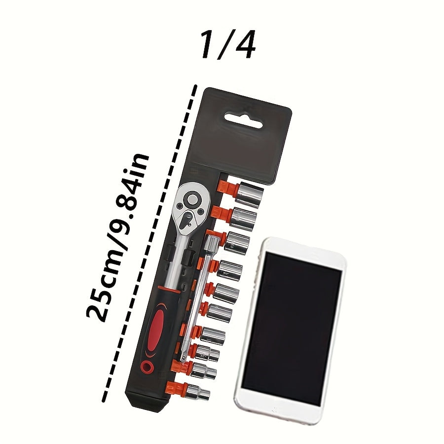 12pcs Socket Set, 1/4 Wrench Socket Set, Hardware Car Boat Motorcycle Bicycle Repairing Tool
