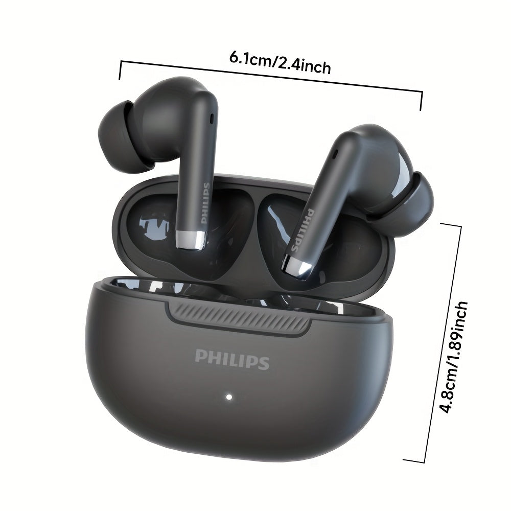 PHILIPS Wireless Black Eapphones Eurbuds Super endurance Headphones, Smooth curve border, Sophisticated and trendy, 320mAh Charging case TAT2020