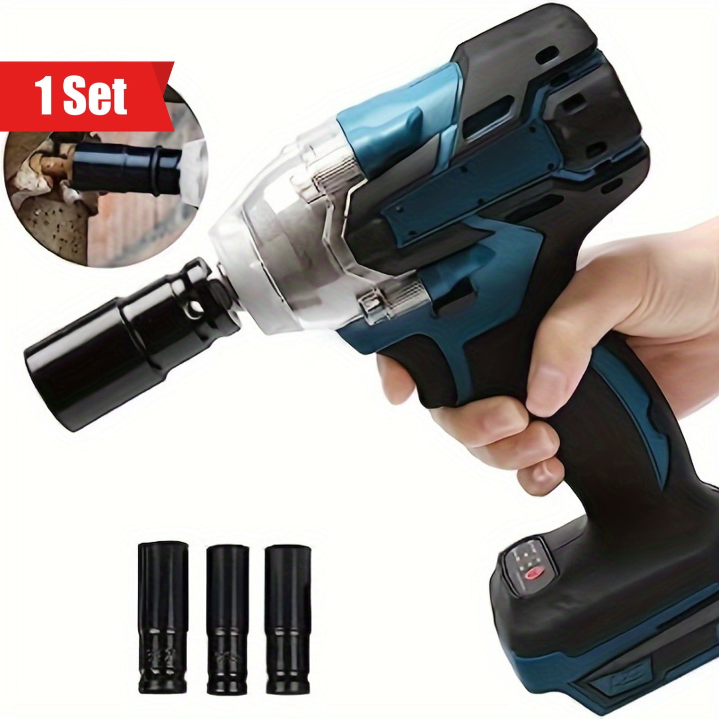 1 Set Heavy-Duty Impact Socket Set, Deep Drive Carbon Steel Sockets, Mechanical Operation, No Power Required, Ideal For Auto Repair And Maintenance