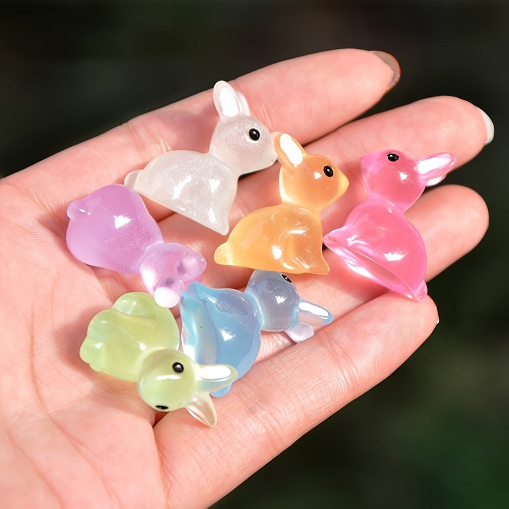 10/18/36pcs Cute Mini Luminous Resin Bunnies Ornament Glow In The Dark Miniature Figurines Rabbit Micro Landscape Fairy Garden Accessories