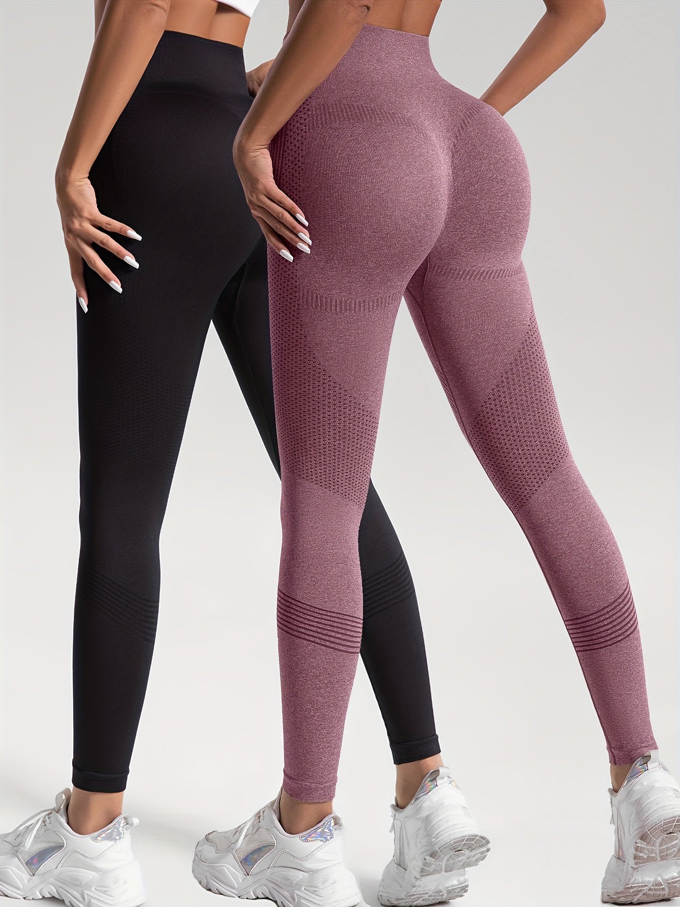 2pcs Solid Color High-Stretch Fitness Yoga Sports Leggings, Soft Breathable Yoga Tight Pants, Women's Activewear